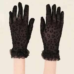 Black sheer Leopard Print Gloves